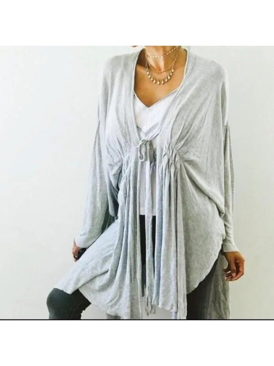 Free People Sweaters - Free People Pleated Tie Front Cardigan LS Sweater S Gray Boho Soft Airy NWOT
